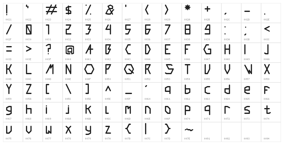 ARK DOTLINE Character Map