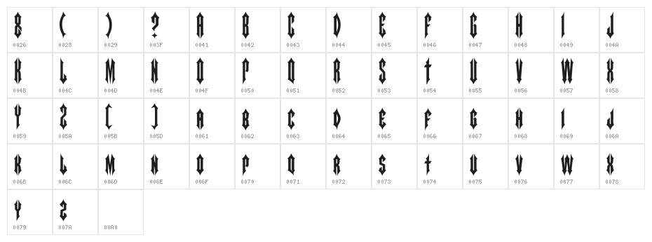 ARROWMAN FONTDEMO Character Map