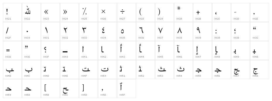 ArabicRiyadhSSK Character Map