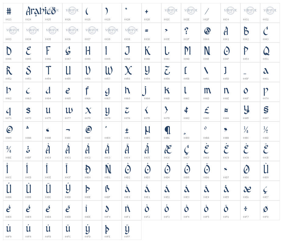 Arabico Personal Use Character Map