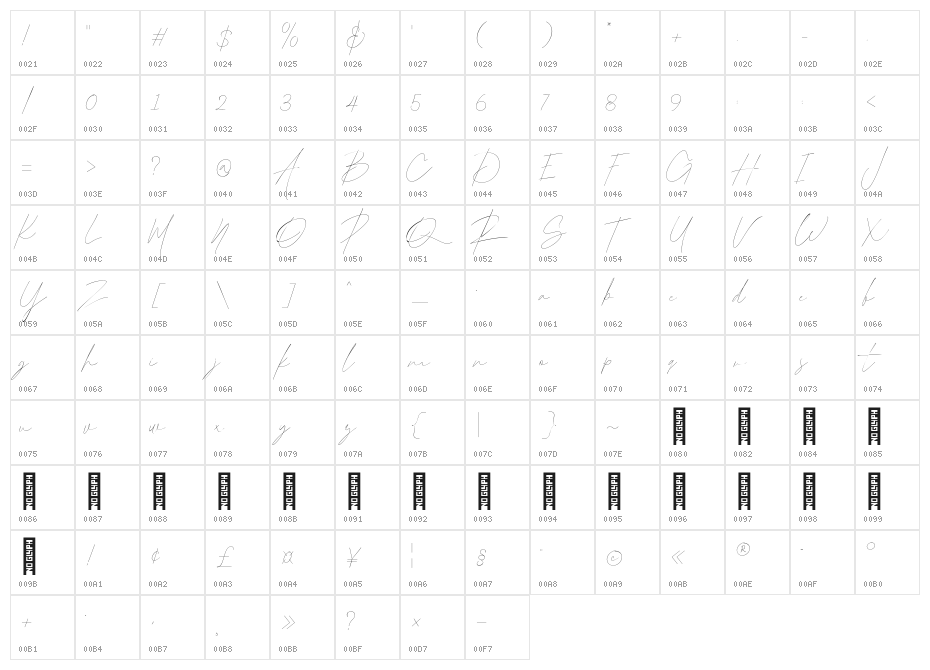 Arabilla Signature Regular Character Map