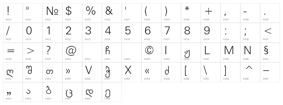 Arachveulebrivi Thin Character Map