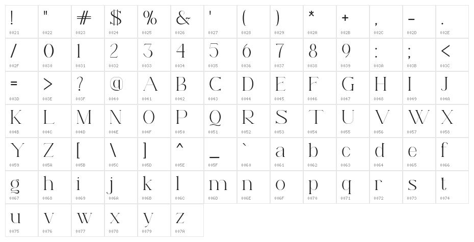 AramezaDemo-Regular Character Map
