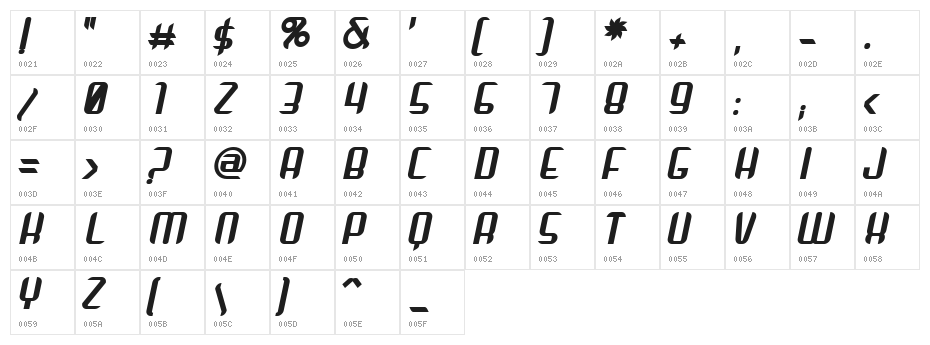 Arbeka  Bold Italic Character Map