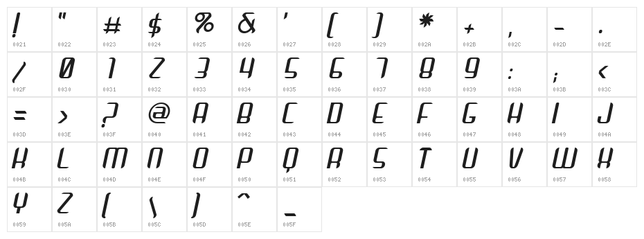 Arbeka  Italic Character Map