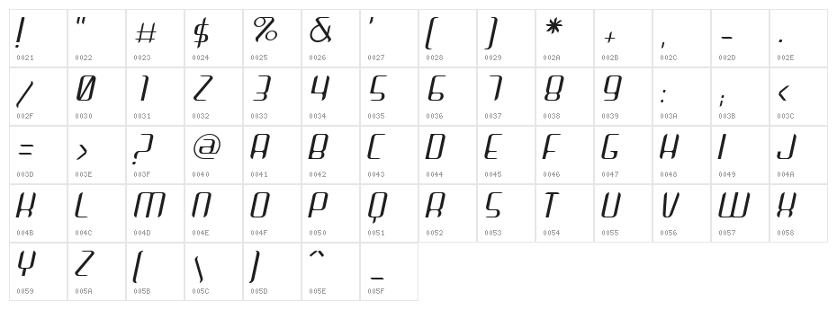 Arbeka  LightItalic Character Map