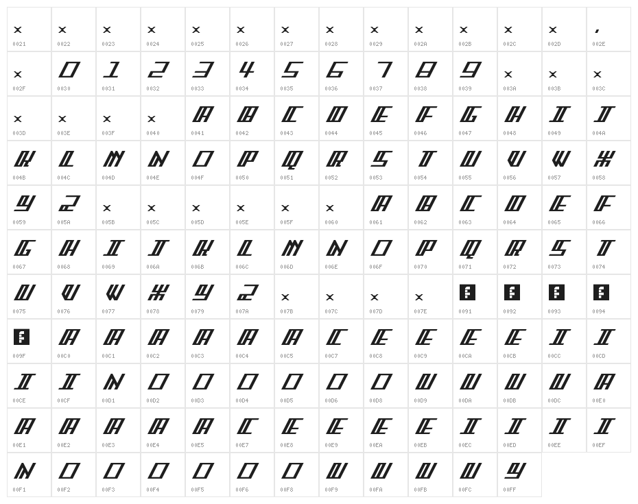 ArcaderFS Regular Character Map