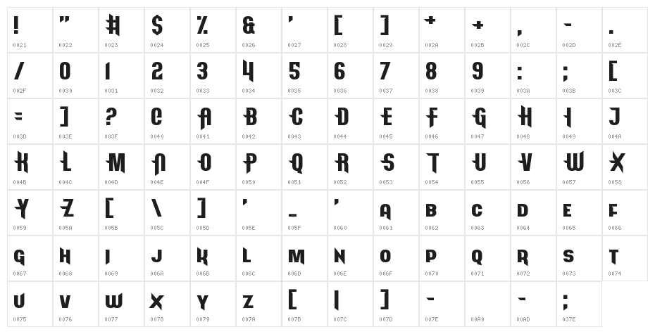 Arcapulse Character Map
