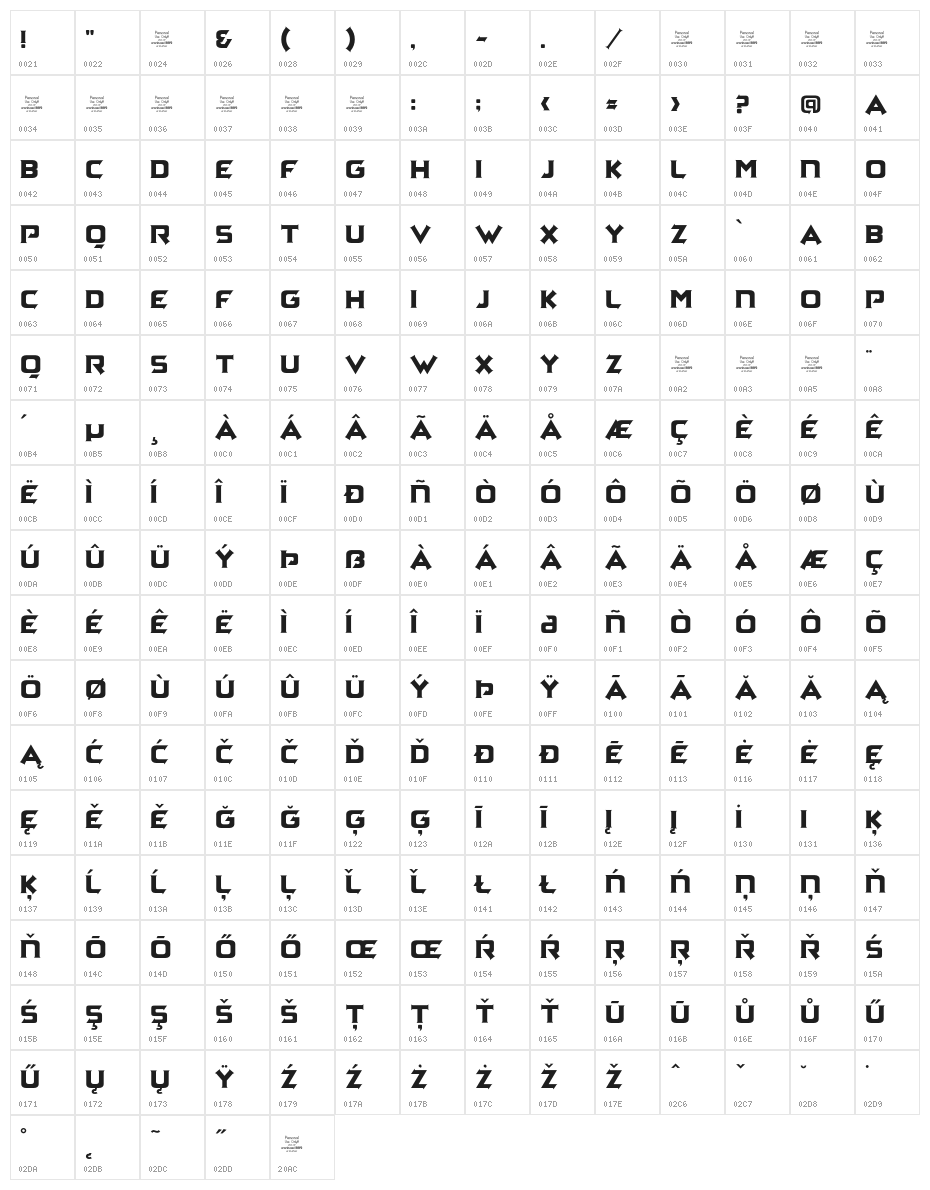 Archena Personal Use Regular Character Map