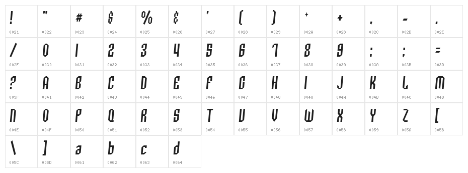 Archery Black Condensed Italic Character Map