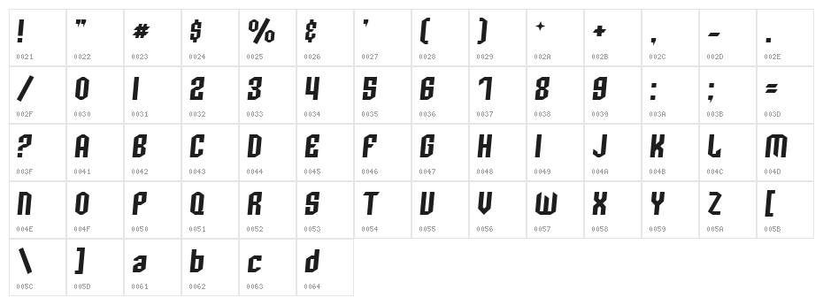Archery Black Italic Character Map