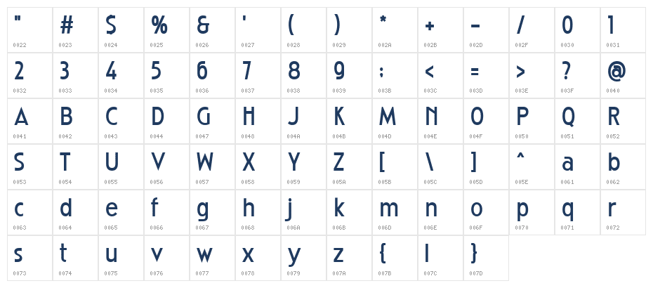 Archiero Bold Regular Character Map