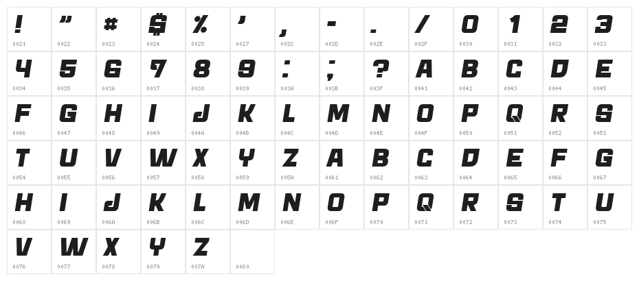 Archigadget Italic Character Map