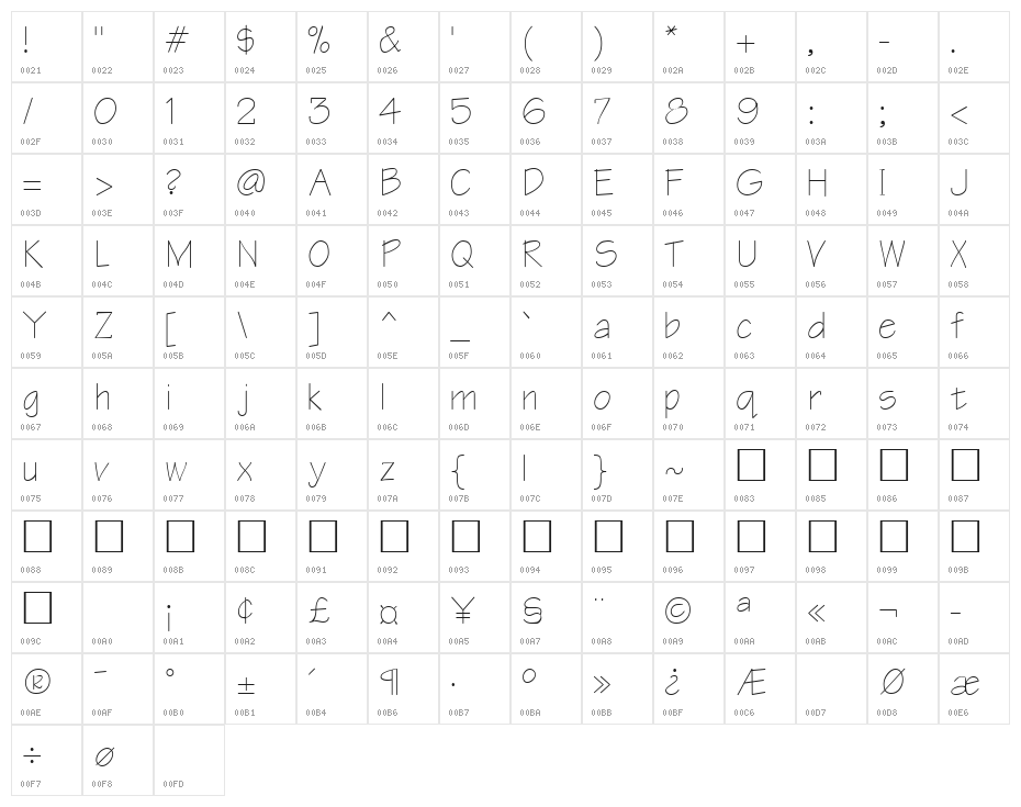 Architect Regular Character Map