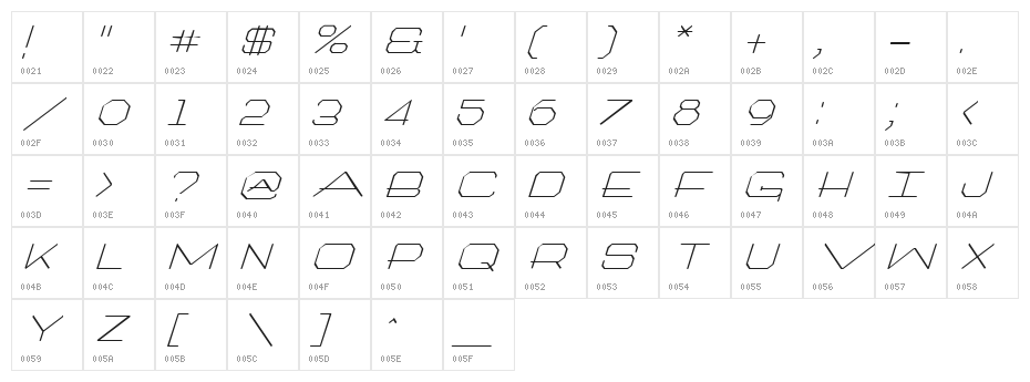 Architext Italic Character Map