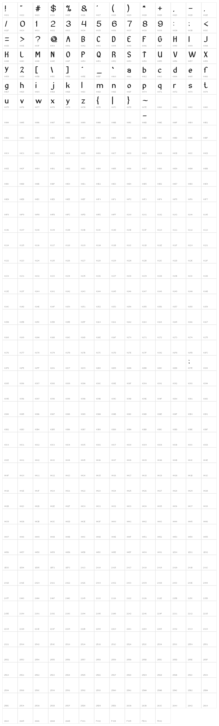 Archive Bold Character Map