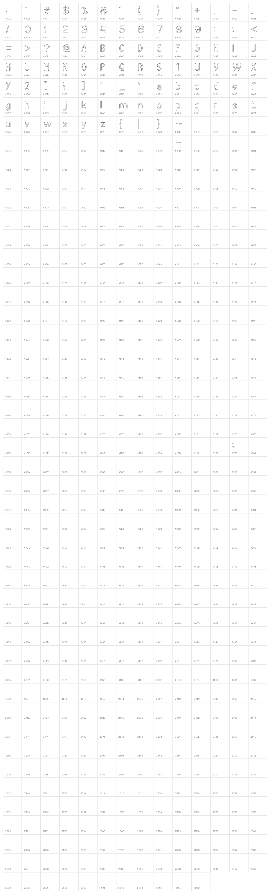 Archive-Hollow Character Map