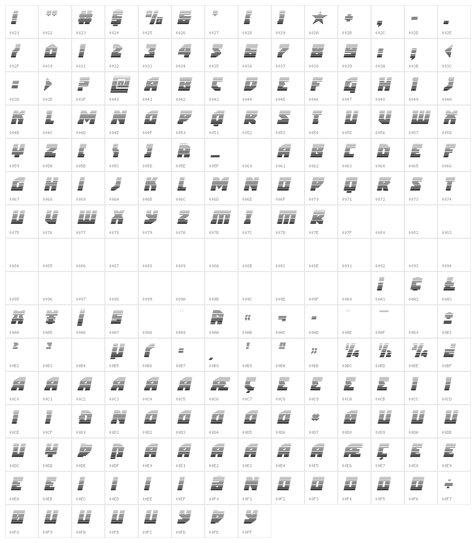 Arctic Guardian Gradient Italic Character Map