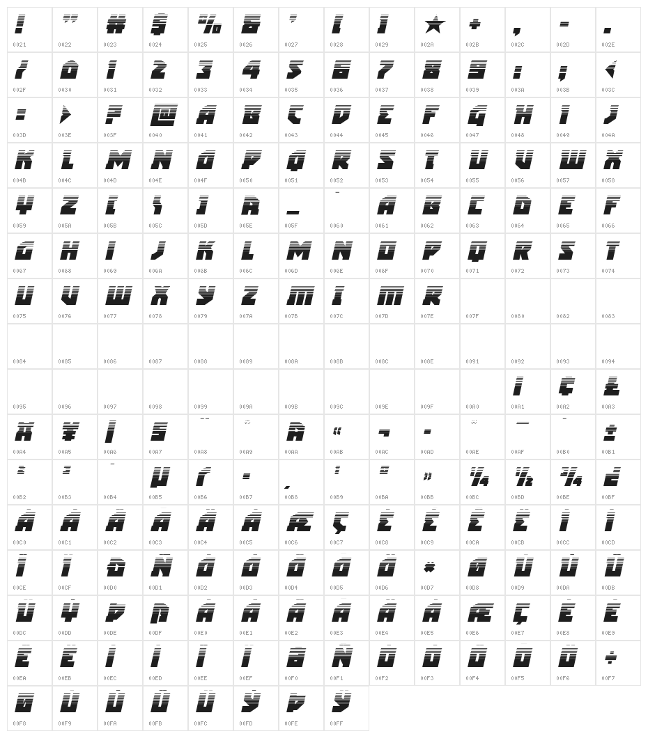 Arctic Guardian Halftone Italic Character Map