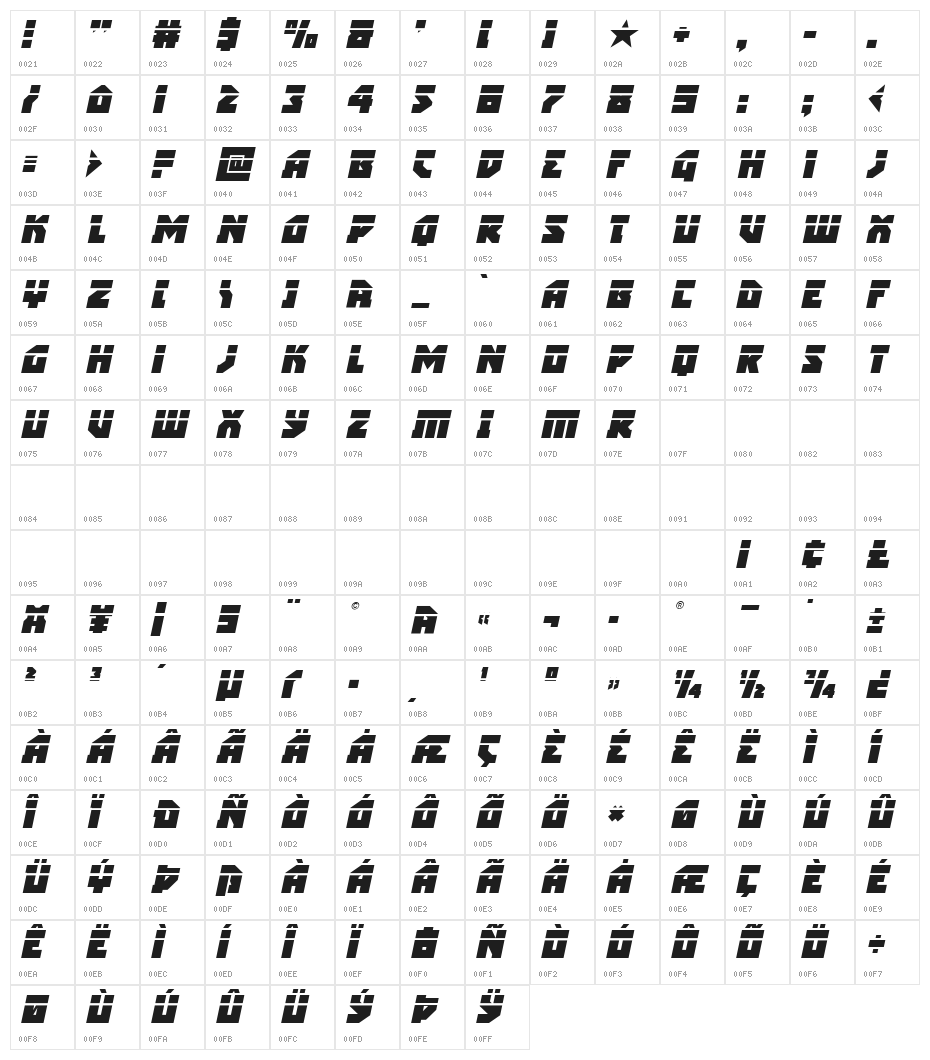 Arctic Guardian Laser Italic Character Map