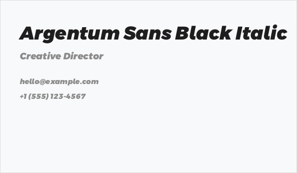 Argentum Sans Black Italic Business Card