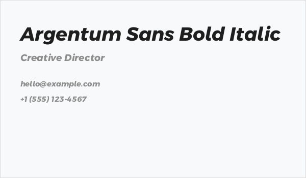 Argentum Sans Bold Italic Business Card