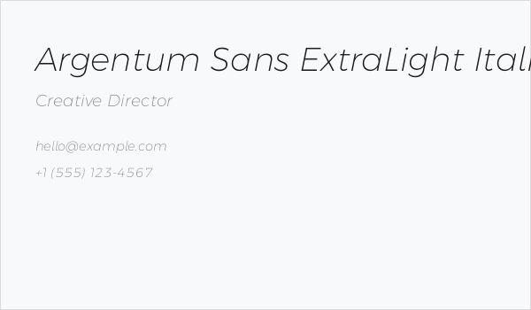 Argentum Sans ExtraLight Italic Business Card