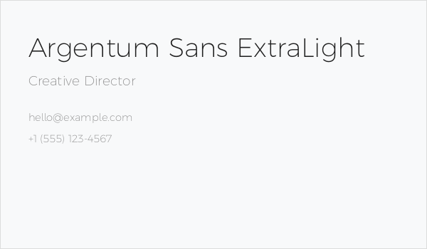Argentum Sans ExtraLight Business Card