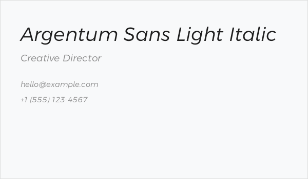 Argentum Sans Light Italic Business Card