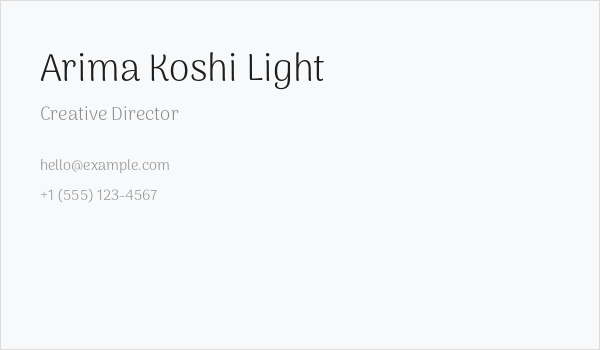 Arima Koshi Light Business Card