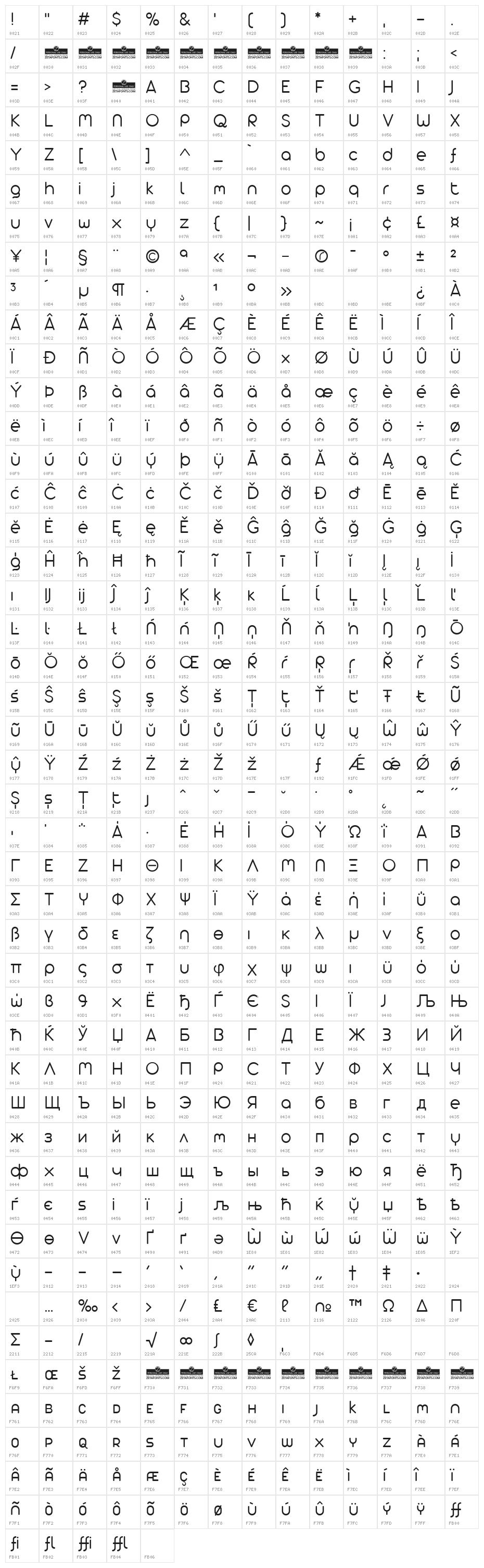 Arista Pro Alternate Light Character Map