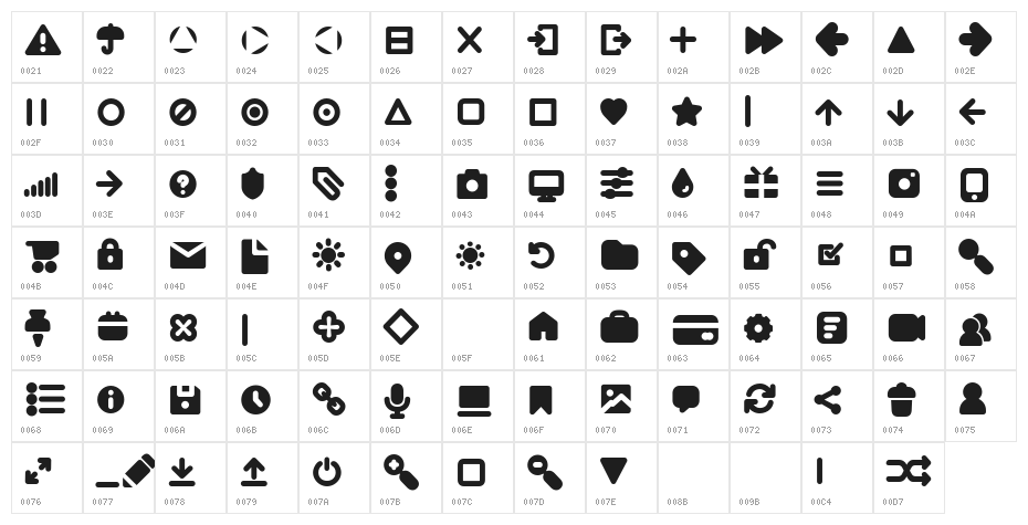 Arista Pro Icons Bold Character Map
