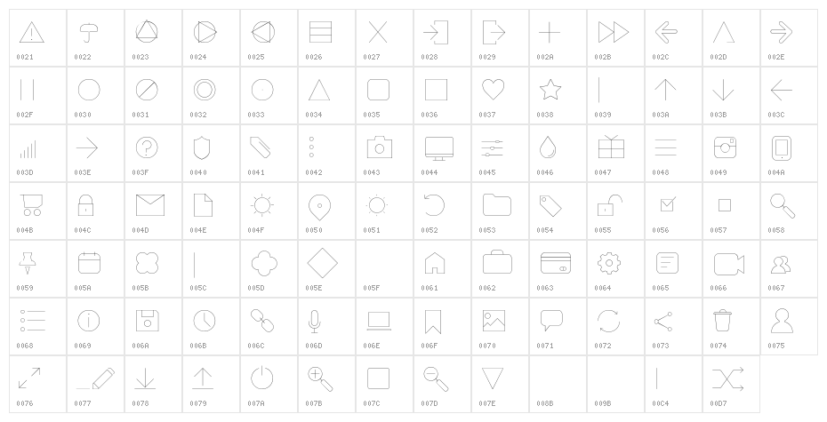Arista Pro Icons Hairline Character Map