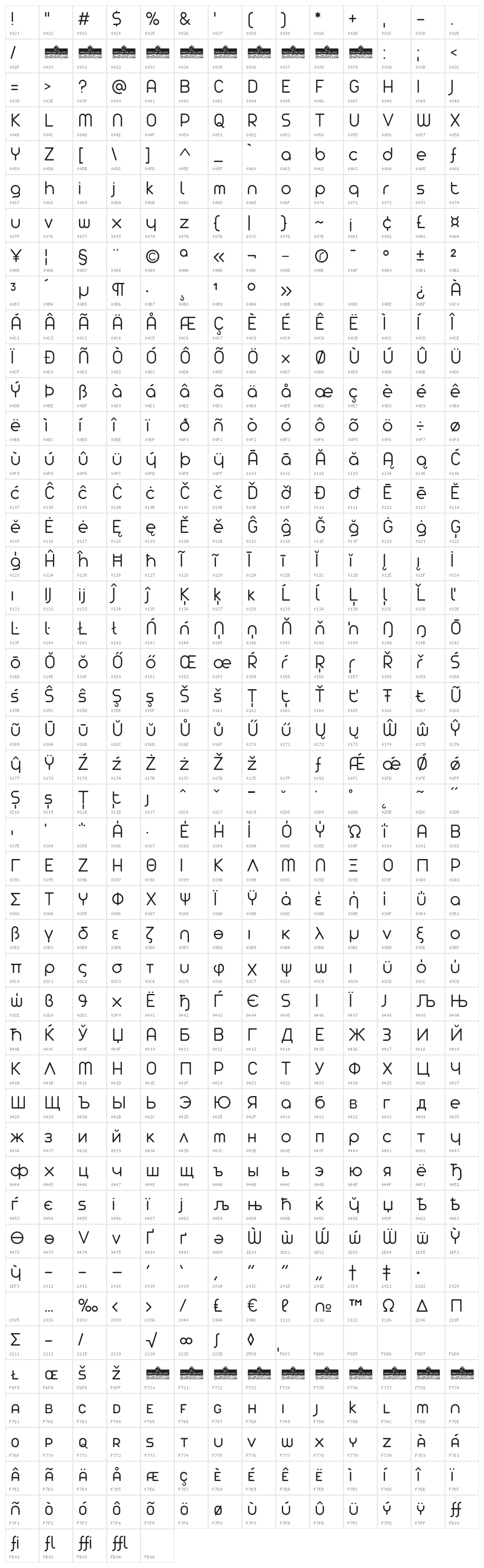Arista Pro Trial Light Character Map