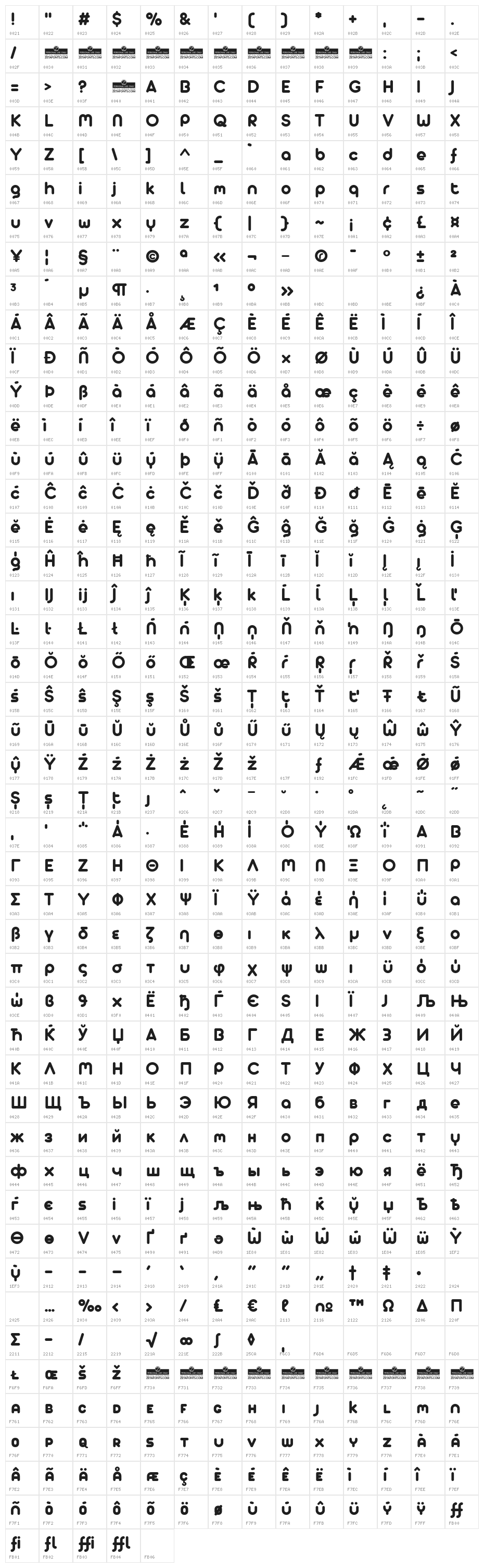 AristaProAlternate-Bold Character Map