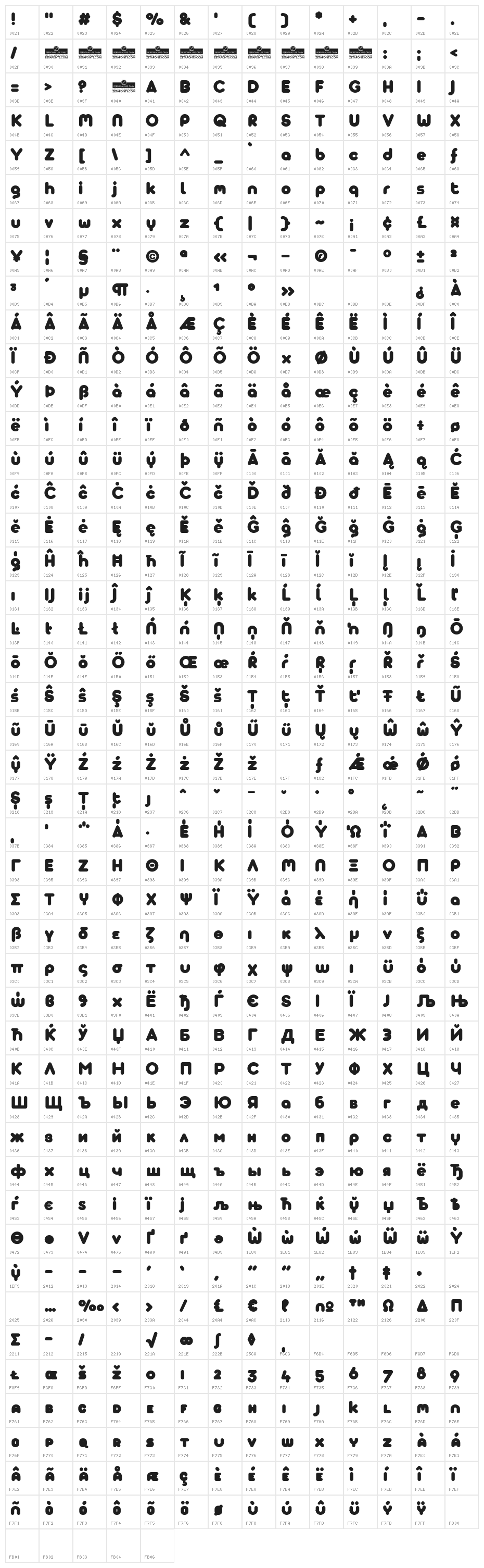 AristaProAlternate-Fat Character Map