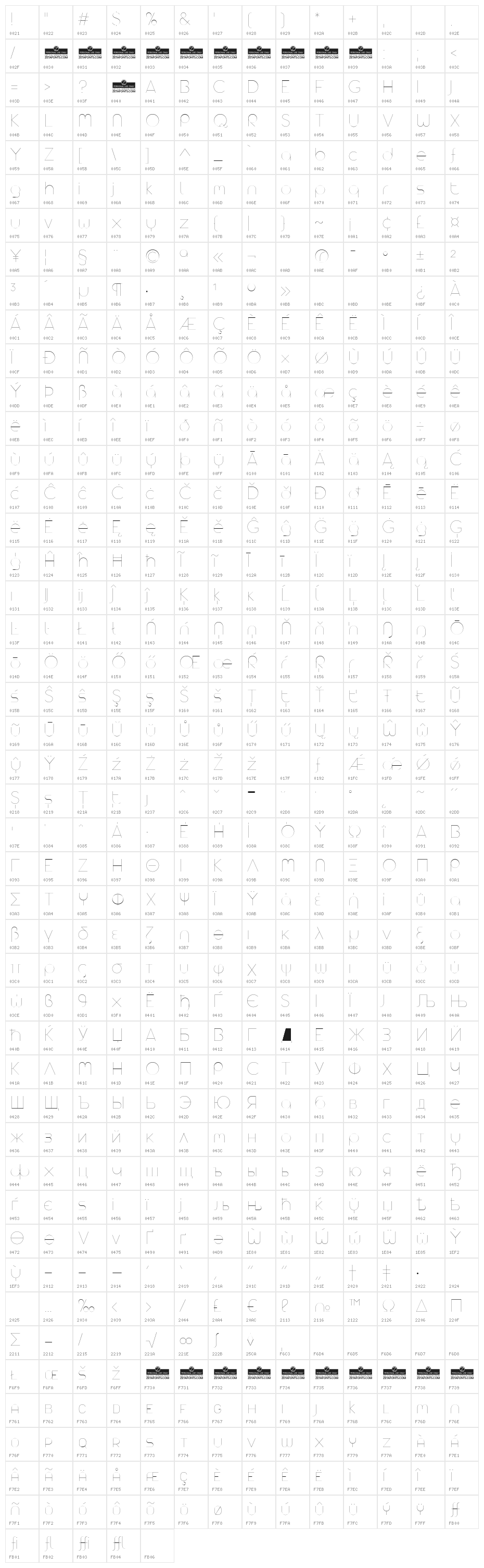 AristaProAlternate-UltraLight Character Map