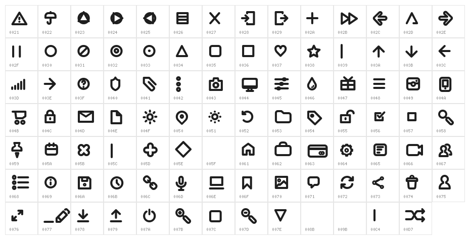 Aristotelica Icons DemiBold Character Map