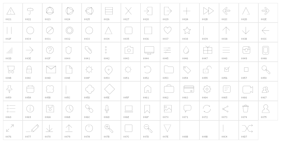 Aristotelica Icons Hairline Character Map