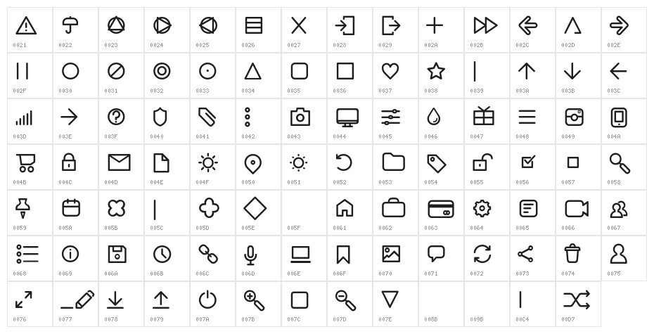 Aristotelica Icons Light Character Map