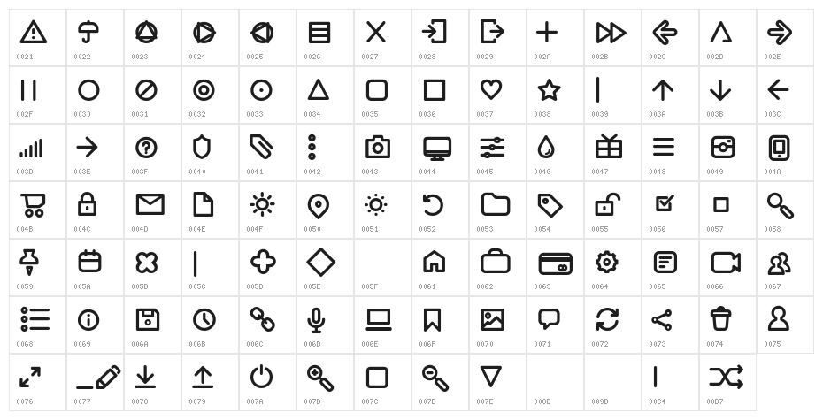 Aristotelica Icons Regular Character Map
