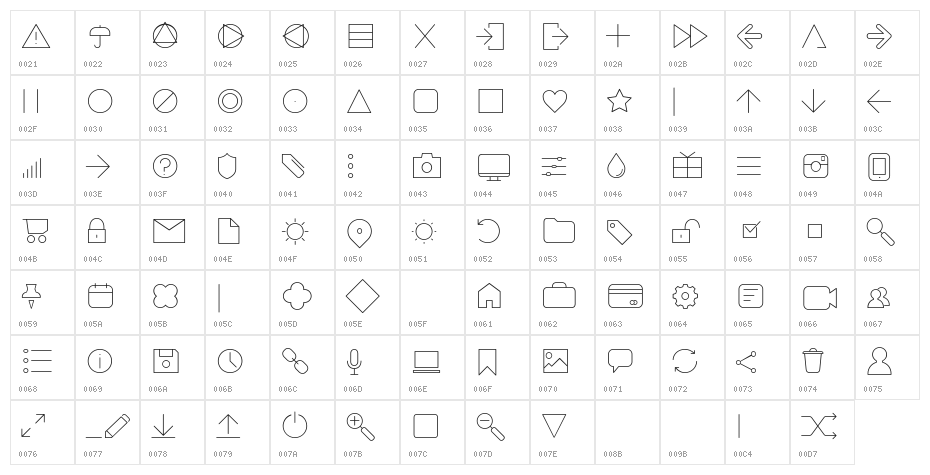 Aristotelica Icons Thin Character Map