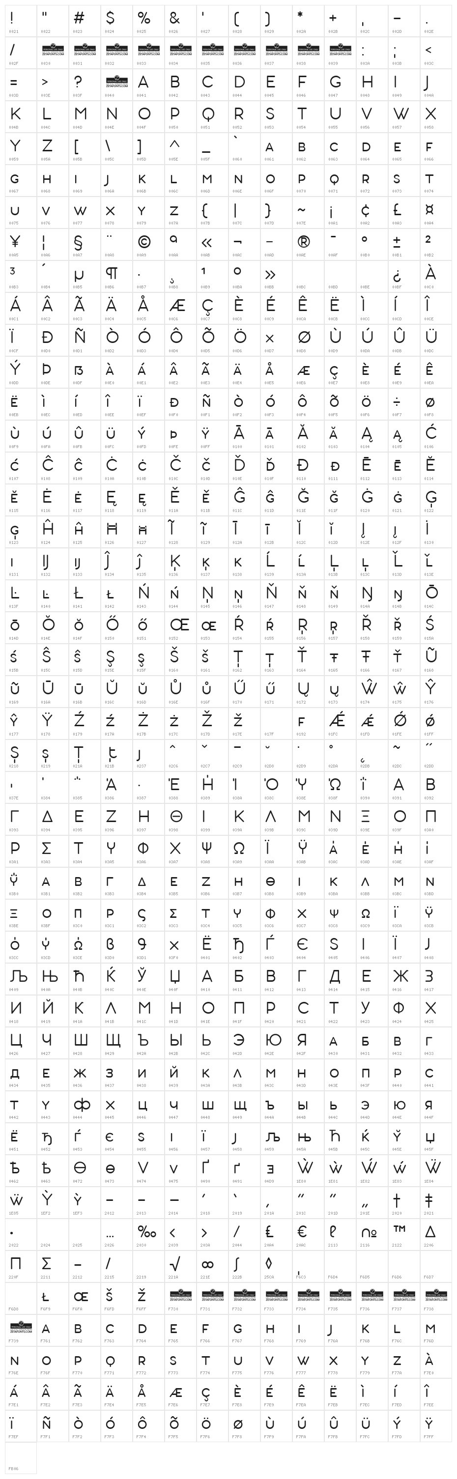AristotelicaSmallCaps-Light Character Map