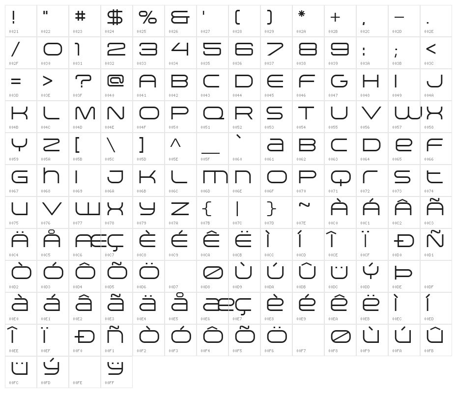 Arkitech Light Character Map