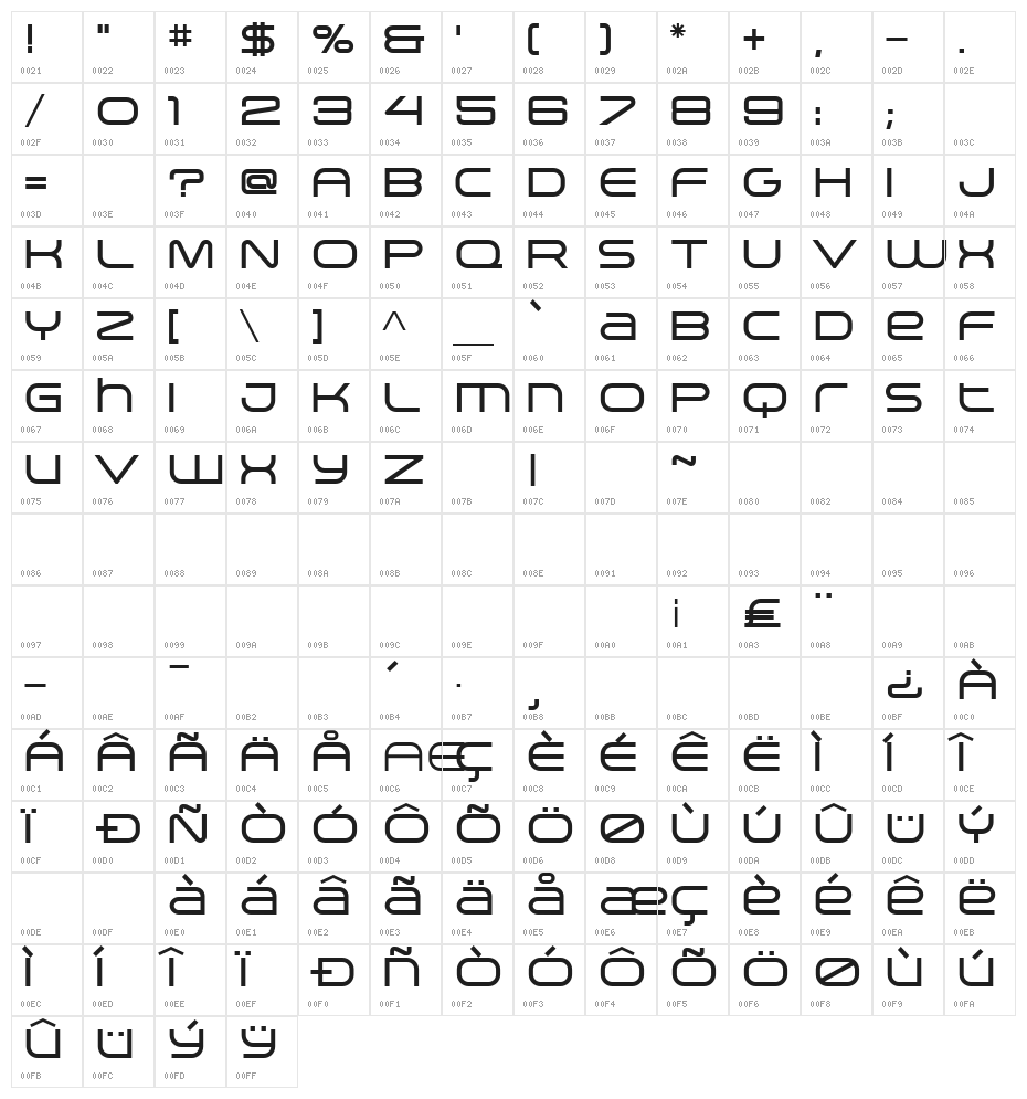 Arkitech Medium Character Map