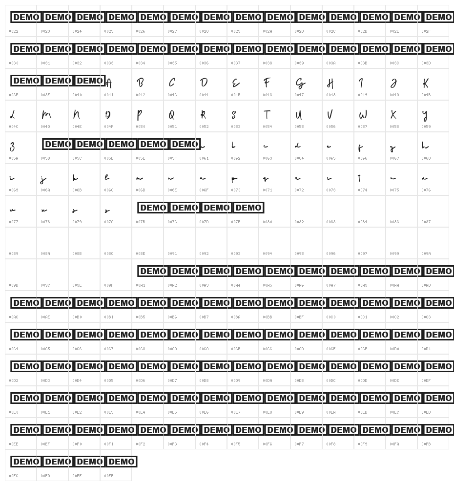 Arkley Character Map