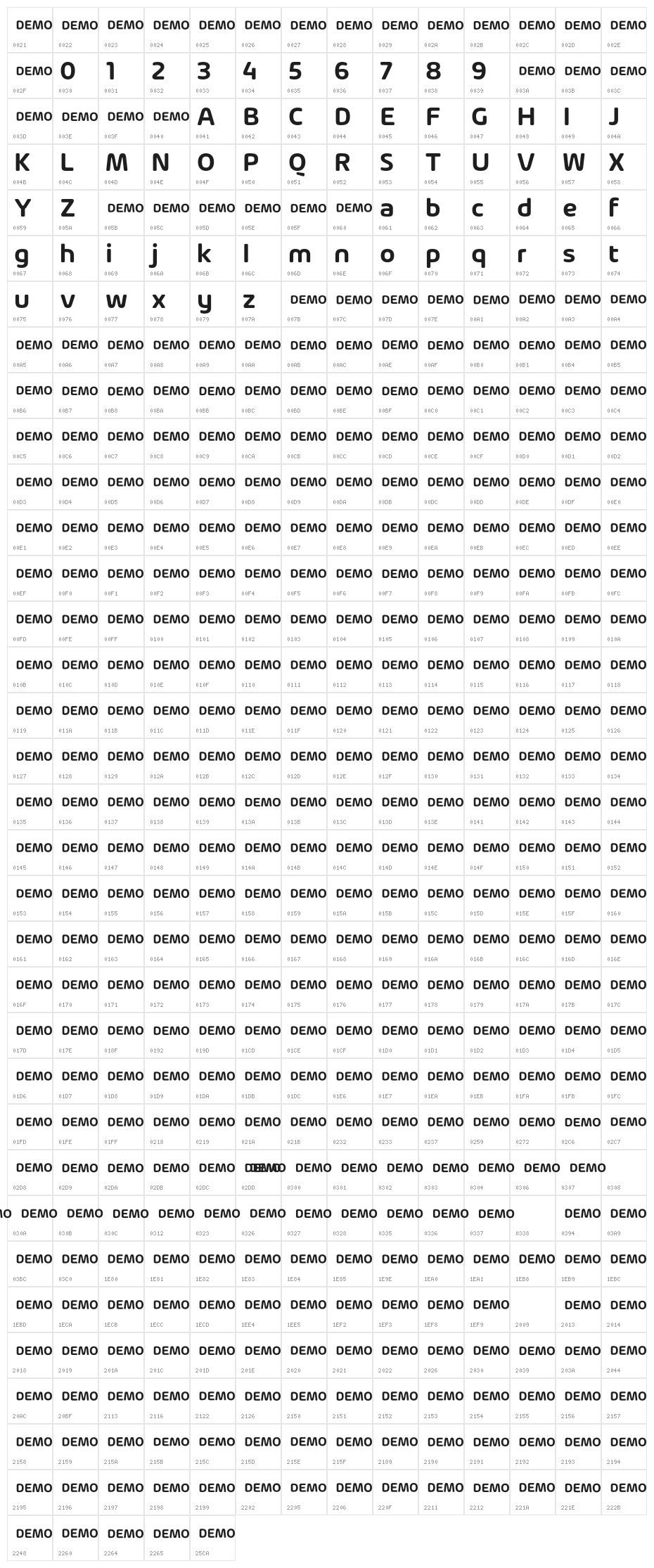Arlon SemiBold DEMO Character Map