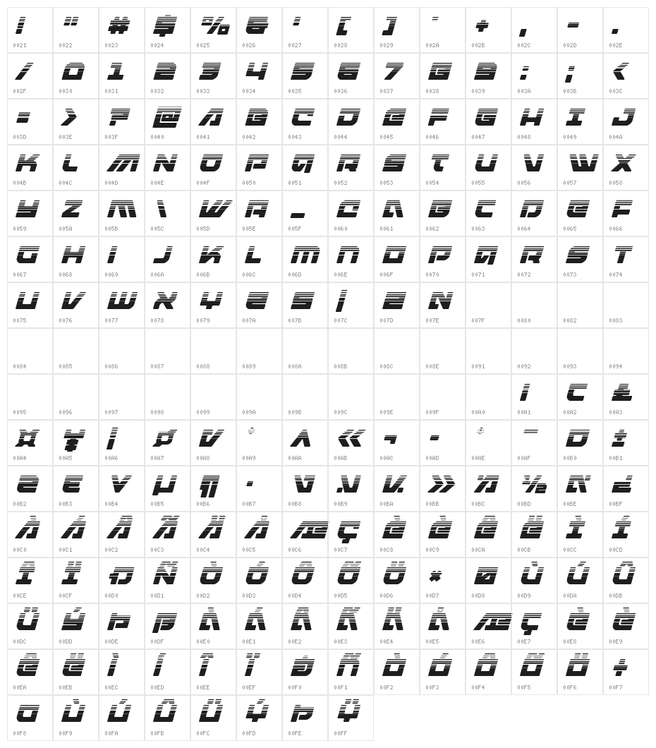 Armed Lightning Halftone Italic Character Map