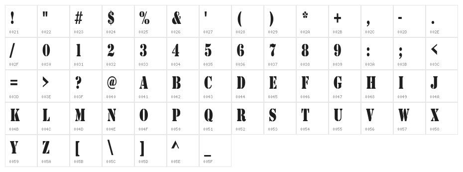 Army Condensed Character Map