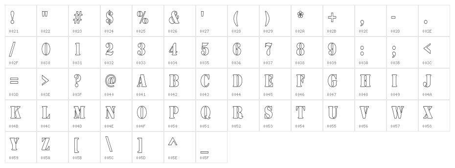 Army Hollow Thin Character Map